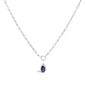 10K white gold necklace with 1 oval blue sapphire stone on paperclip chain