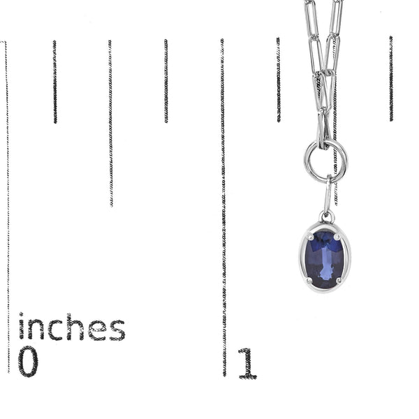 10K White Gold 6x4 mm Oval Blue Sapphire Solitaire Paperclip Pendant Necklace - 18