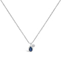 14K white gold necklace with pear blue sapphire and diamond accent stones