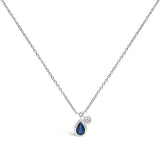 14K white gold necklace with pear blue sapphire and diamond accent stones thumbnail 1
