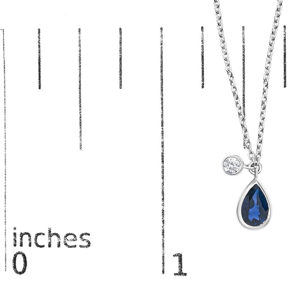 14K White Gold 6x4mm Pear Blue Sapphire and Diamond Accent Charm Pendant Necklace - 18