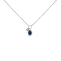 10K white gold necklace with oval blue sapphire and diamond double charm