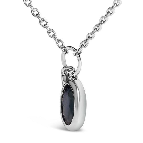 10K White Gold Oval Blue Sapphire and Diamond Double Charm Pendant Necklace - 18