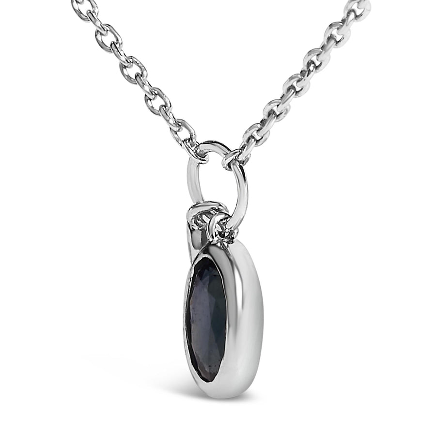 10K White Gold Oval Blue Sapphire and Diamond Double Charm Pendant Necklace - 18