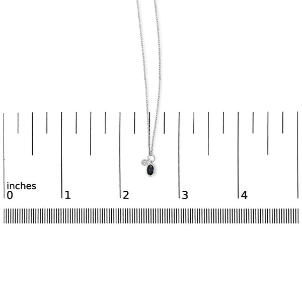 10K White Gold Oval Blue Sapphire and Diamond Double Charm Pendant Necklace - 18
