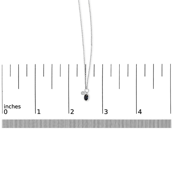 10K White Gold Oval Blue Sapphire and Diamond Double Charm Pendant Necklace - 18