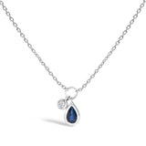 10K white gold necklace with pear blue sapphire and diamond accent stones thumbnail 1