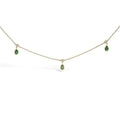 10K yellow gold necklace with dangling green emerald and diamond stations