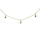 10K yellow gold necklace with dangling green emerald and diamond stations thumbnail 1
