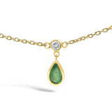 10K Yellow Gold Dangling 5x3 mm Green Emerald and Diamond Station Necklace - 18
