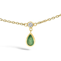 10K Yellow Gold Dangling 5x3 mm Green Emerald and Diamond Station Necklace - 18