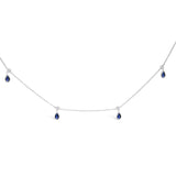 10K white gold necklace with pear blue sapphire and diamond stations thumbnail 1