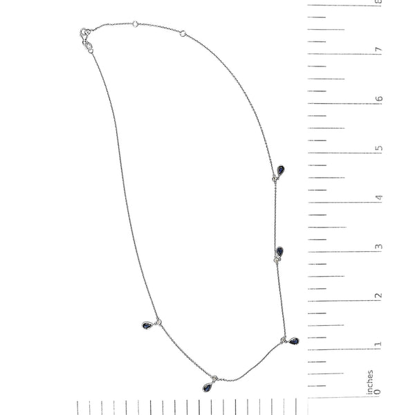 10K White Gold Dangling 5x3 mm Pear Blue Sapphire and Diamond Station Necklace - 18