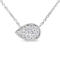 14K white gold teardrop necklace with round diamond composite cluster