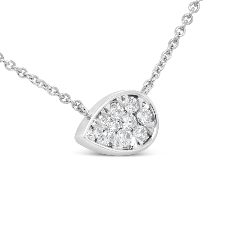 14K White Gold 1/4 Cttw Round Diamond Composite Teardrop Shape 18