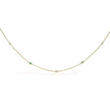 14K yellow gold necklace with alternating bezel-set emerald and diamond stones thumbnail 1