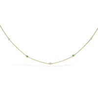 14K Yellow Gold Bezel Set Alternating Green Emerald and Diamond Station Necklace - 18