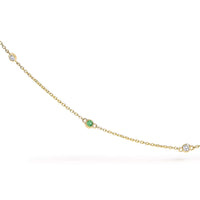 14K Yellow Gold Bezel Set Alternating Green Emerald and Diamond Station Necklace - 18