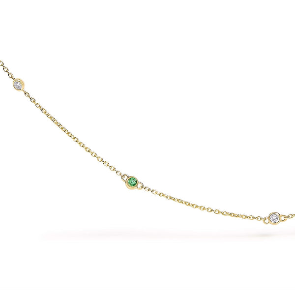14K Yellow Gold Bezel Set Alternating Green Emerald and Diamond Station Necklace - 18