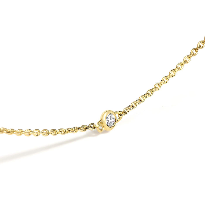 14K Yellow Gold Bezel Set Alternating Green Emerald and Diamond Station Necklace - 18