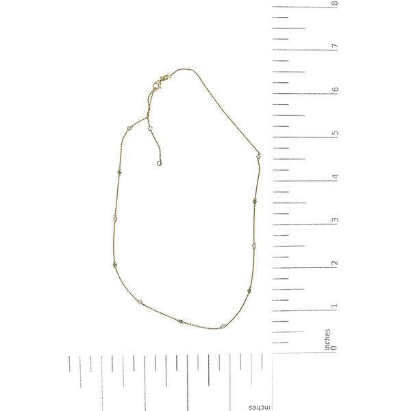 14K Yellow Gold Bezel Set Alternating Green Emerald and Diamond Station Necklace - 18