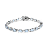 .925 Sterling Silver 11.0 Cttw Oval Shaped Created Light Blue Topaz Link Bracelet - 7 inch-0 thumbnail 1