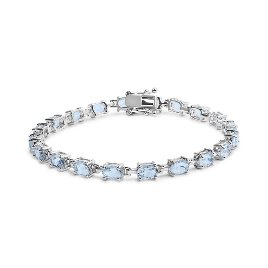 .925 Sterling Silver 11.0 Cttw Oval Shaped Created Light Blue Topaz Link Bracelet - 7 inch-0