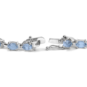 .925 Sterling Silver 11.0 Cttw Oval Shaped Created Light Blue Topaz Link Bracelet - 7 inch-1