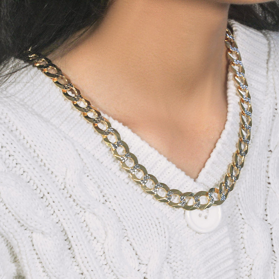 12.18 mm 14k Two Tone Gold Pave Curb Chain