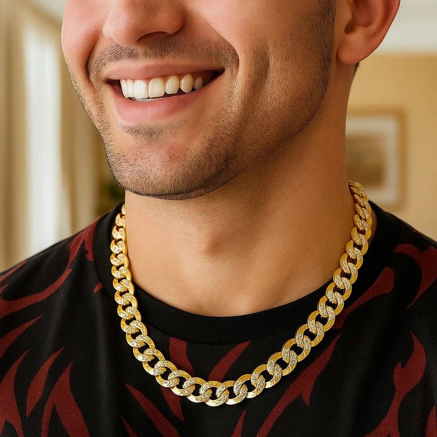 12.18 mm 14k Two Tone Gold Pave Curb Chain