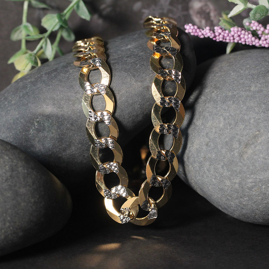 12.18 mm 14k Two Tone Gold Pave Curb Chain