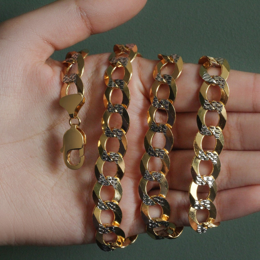 12.18 mm 14k Two Tone Gold Pave Curb Chain