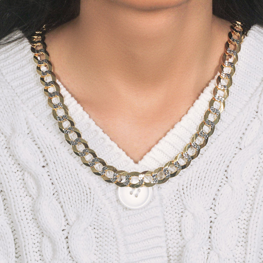 12.18 mm 14k Two Tone Gold Pave Curb Chain