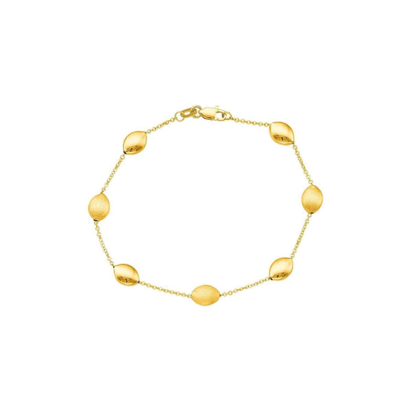 14k Yellow Gold Bracelet with Textured and Polished Pebble Stations