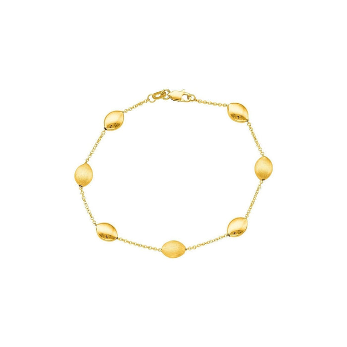 14k Yellow Gold Bracelet with Textured and Polished Pebble Stations