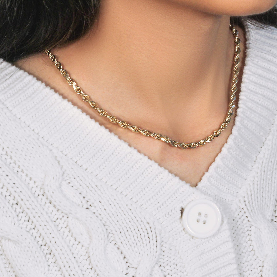 5.0mm 14k Yellow Gold Solid Diamond Cut Rope Chain