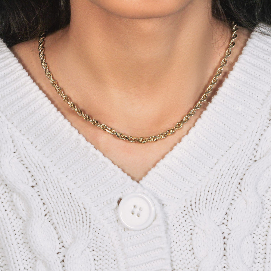 5.0mm 14k Yellow Gold Solid Diamond Cut Rope Chain