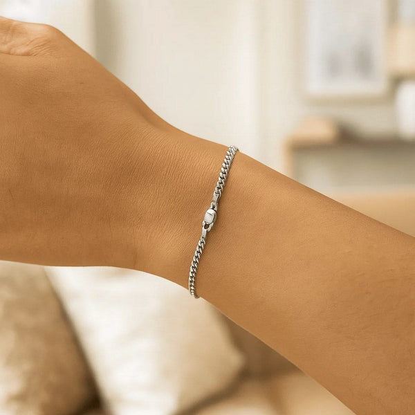 3.6mm 14k White Gold Solid Curb Bracelet