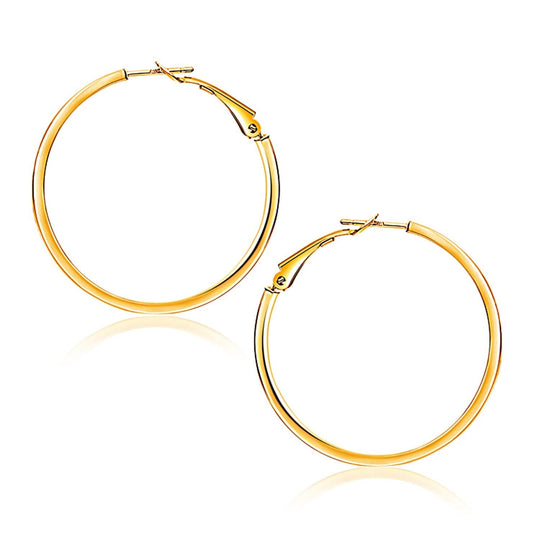 14K Yellow Gold Flat Hoop Earrings (1 1/4 inch Diameter)