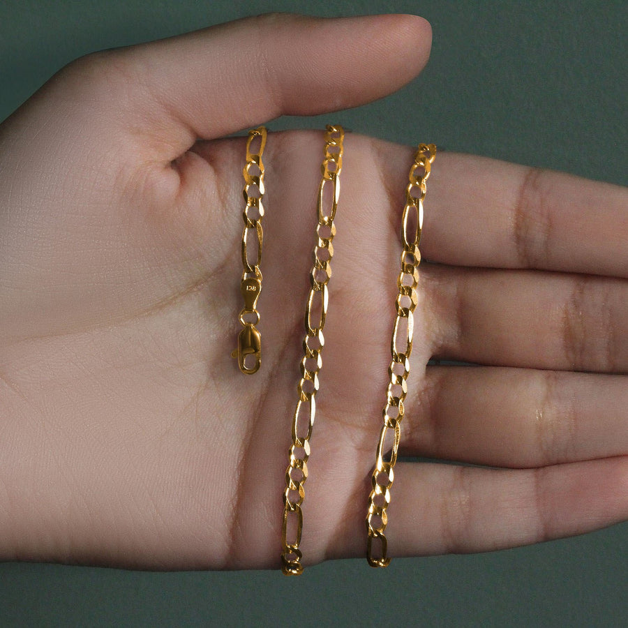 14k Yellow Gold Solid Figaro Chain (3.80 mm)