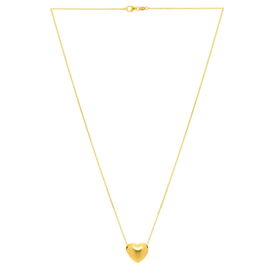 Small Puffed Heart Necklace in 14K Yellow Gold