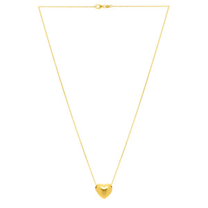 Small Puffed Heart Necklace in 14K Yellow Gold