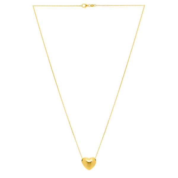 Small Puffed Heart Necklace in 14K Yellow Gold