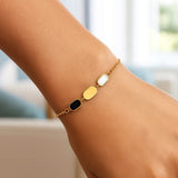 14K Yellow Gold Onyx And MOP Inlay Links Bracelet thumbnail 2
