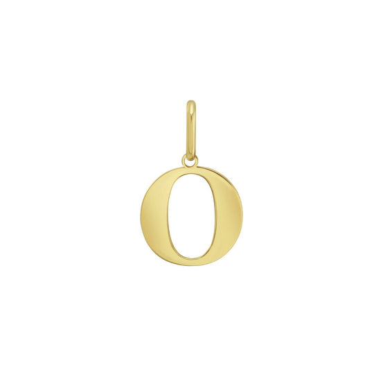 14K yellow gold initial O charm pendant with smooth polished finish