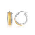 14K two-tone gold textured domed hoop earrings, 3/4 inch diameter