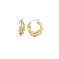 14K two-tone gold triple row hoop earrings in polished yellow and white gold