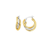14k Two Tone Gold Triple Row Hoop Earrings thumbnail 1
