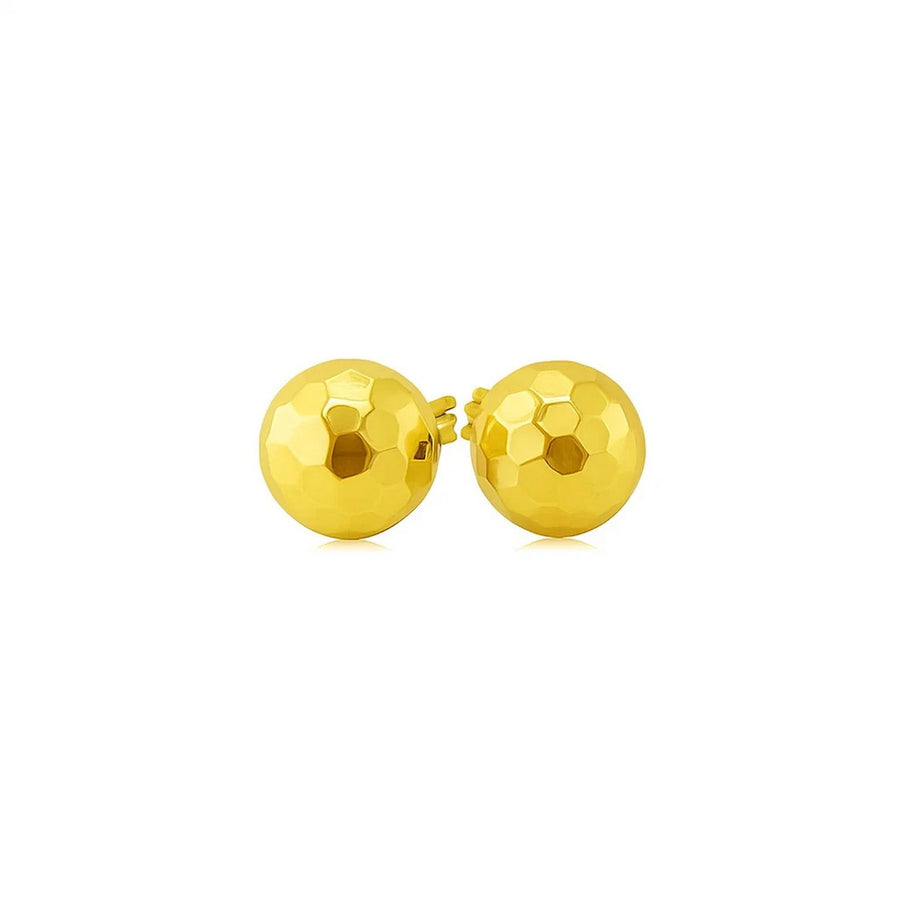 14k Yellow Gold Ball Earrings with Faceted Texture