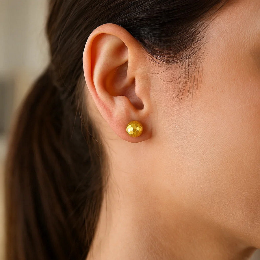 14k Yellow Gold Ball Earrings with Faceted Texture
